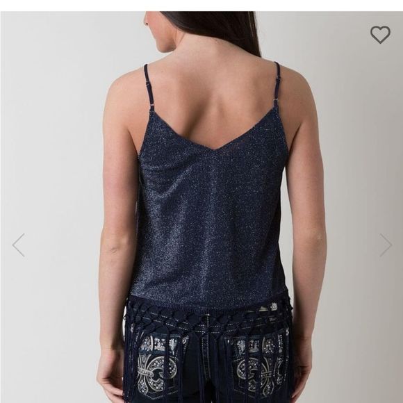 Skies are Blue glitter navy fringe tanktop L - Picture 5 of 16